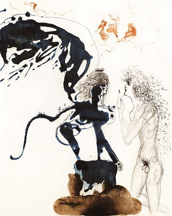 Salvador Dali, Mythology: Oedipus and Sphinx, 1963-1965
Hand Colored Copper Etching on Japon
