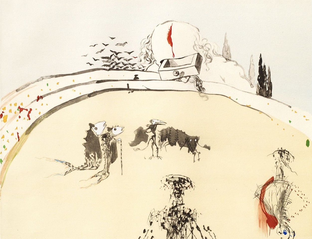 Salvador Dali, Surrealistic Suite: Bullfight With Drawer, 1967
Hand Colored Copper Etching on Arches