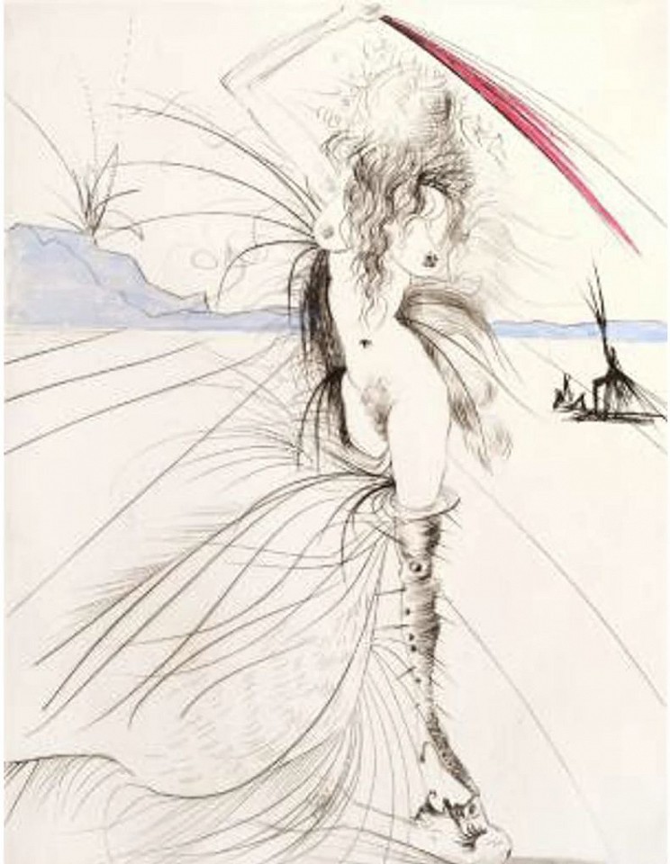 Salvador Dali, Venus in Furs Suite: Woman With Whip, 1969
Hand Colored Copper Etching on Japon, 15 x 11 in.
