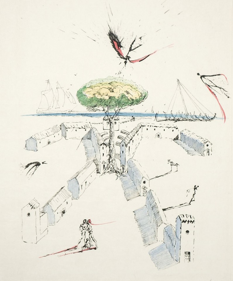 Salvador Dali, Apollinaire Suite: The Beach at Sete, 1969
Hand Colored Copper Etching on Japon, 15 x 11 in.