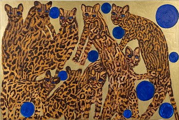 Work: Hunt Slonem Ocelots Blue Pearls