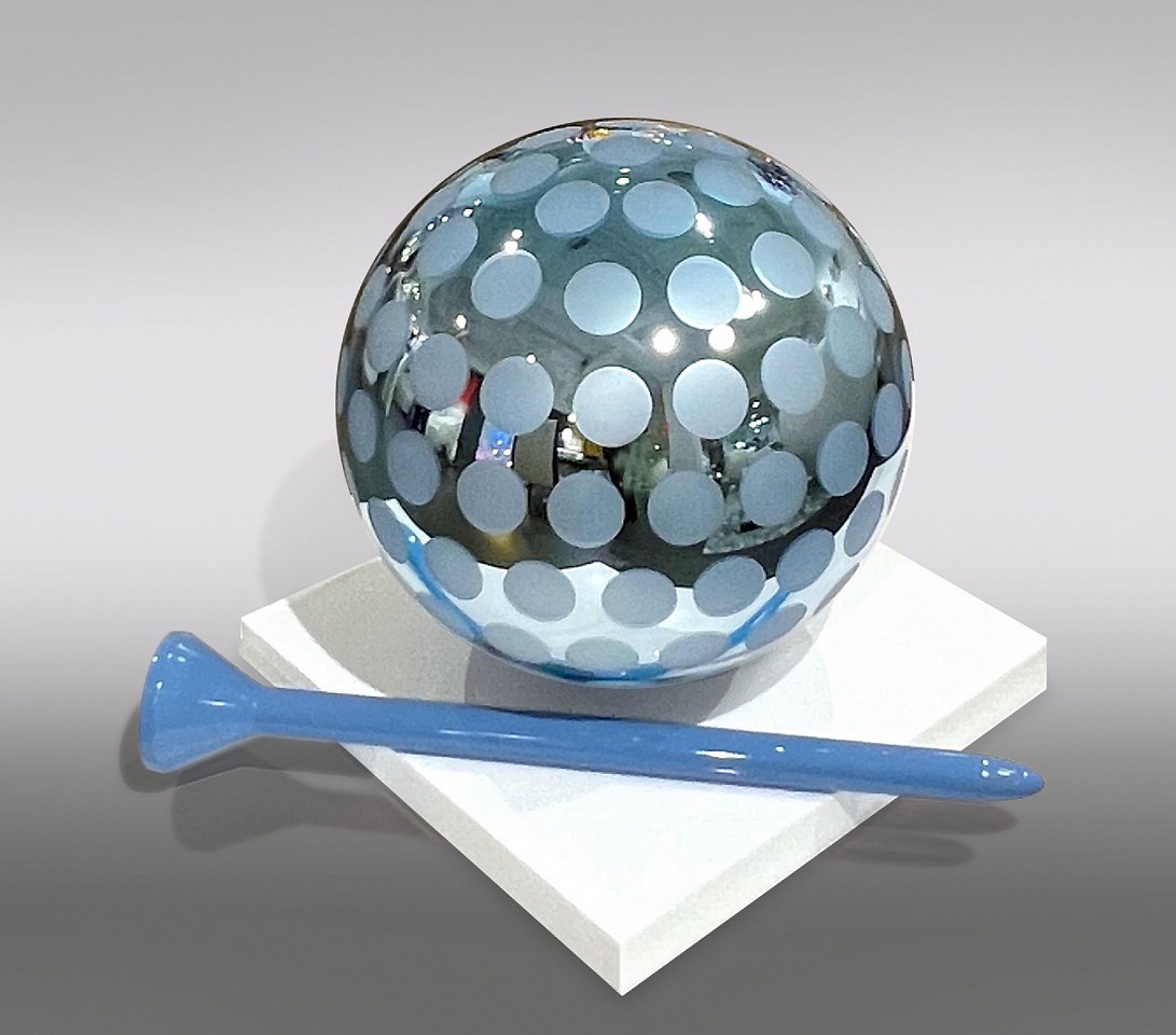 Abby Modell, Zero Gravity Golf Ball (Turq), 2026
Mirrored glass Golf ball, etched Lacquer Wood Tee, 19 x 28 1/2 in.